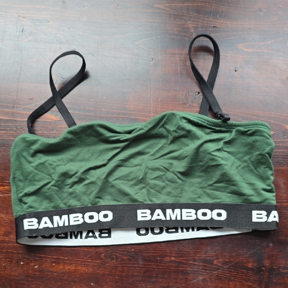 BAMBOO Green Bandeau Bralette Top with Logo Band M